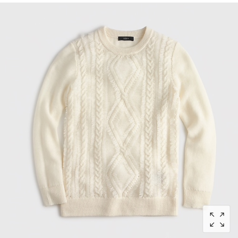 Jcrew Cable sweater with fringe ivory cream medium